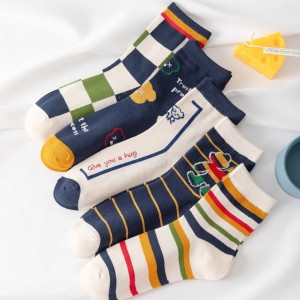 5 Pairs Stripped & Slogan Graphic Crew Socks (Multicolors)